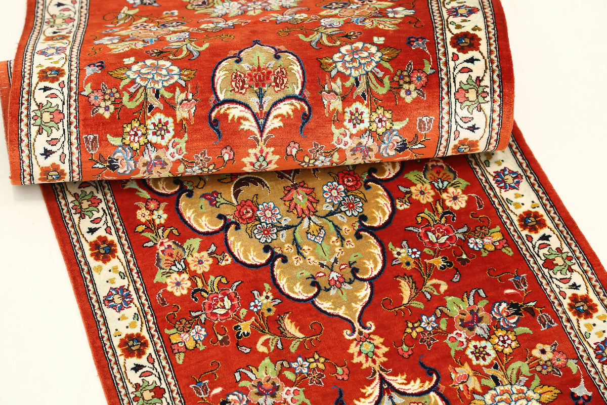 Hand Knotted Masterpiece Persian Qum Silk Rug - 1'7'' x 5'3'' - Arteverk Rugs Area rug