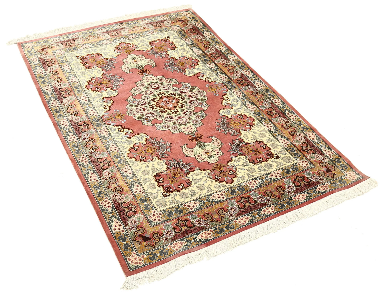 Hand Knotted Masterpiece Oriental Qum Silk Rug - 3'4'' x 4'10''