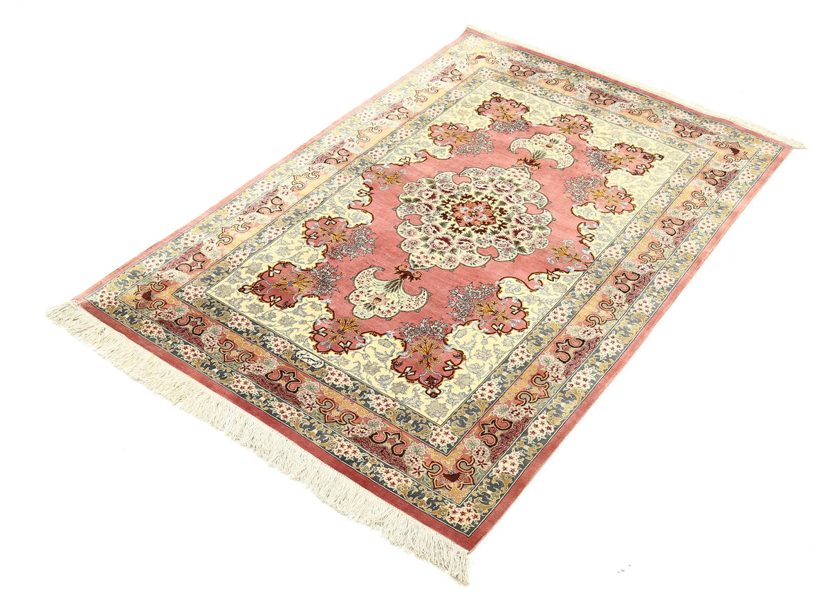 Hand Knotted Masterpiece Persian Qum Silk Rug - 3'4'' x 4'10'' - Arteverk Rugs Area rug