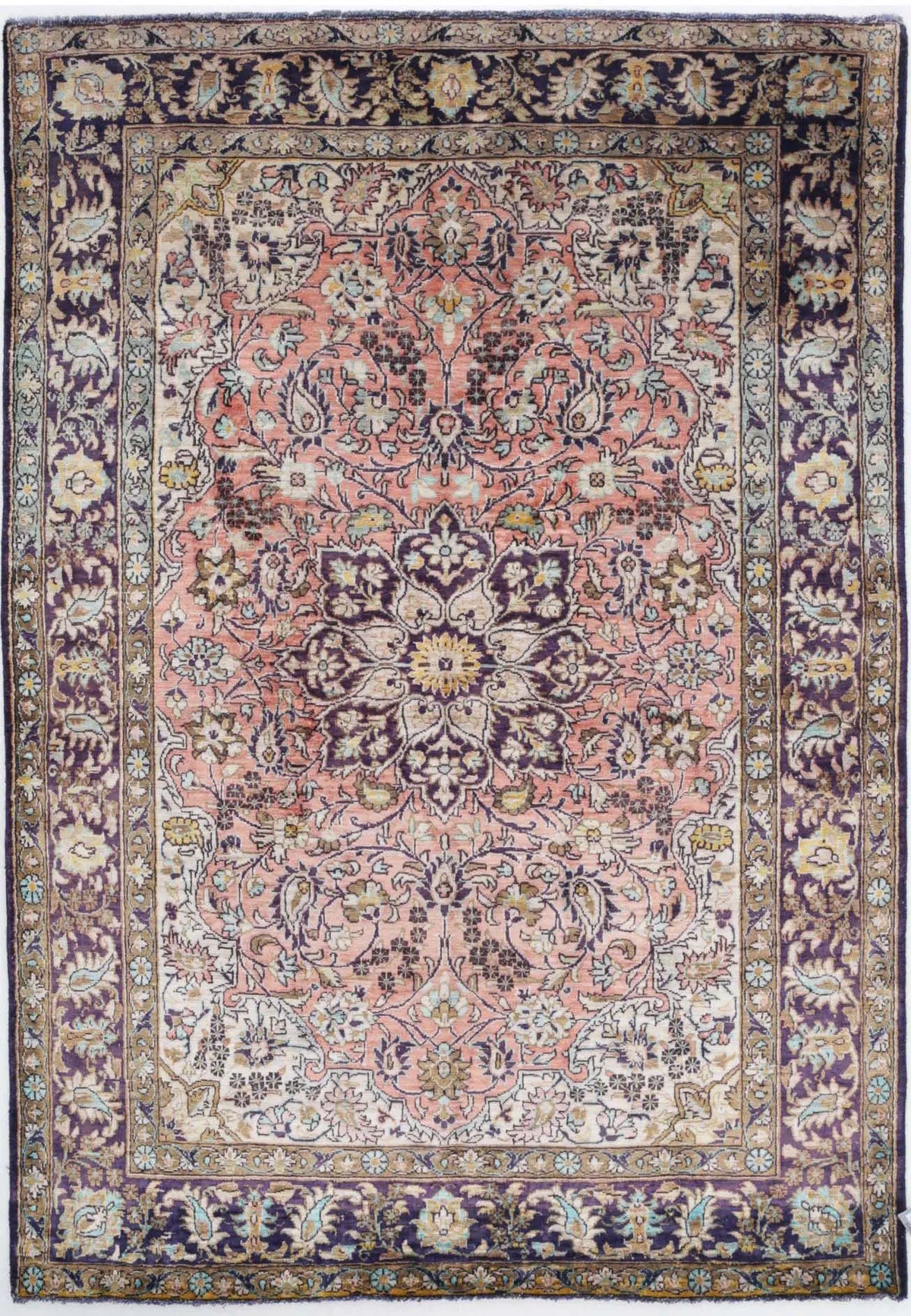 Hand Knotted Masterpiece Persian Qum Silk Rug - 3&#39;4&#39;&#39; x 4&#39;10&#39;&#39; - Arteverk Rugs Area rug