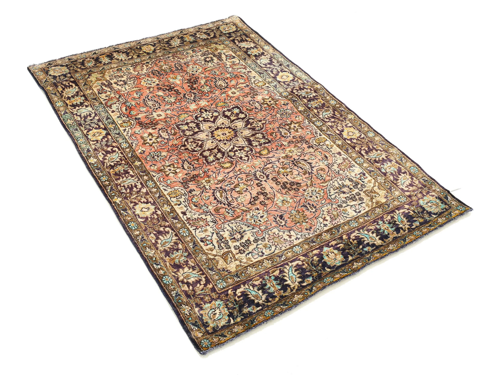 Hand Knotted Masterpiece Oriental Qum Silk Rug - 3'4'' x 4'10''