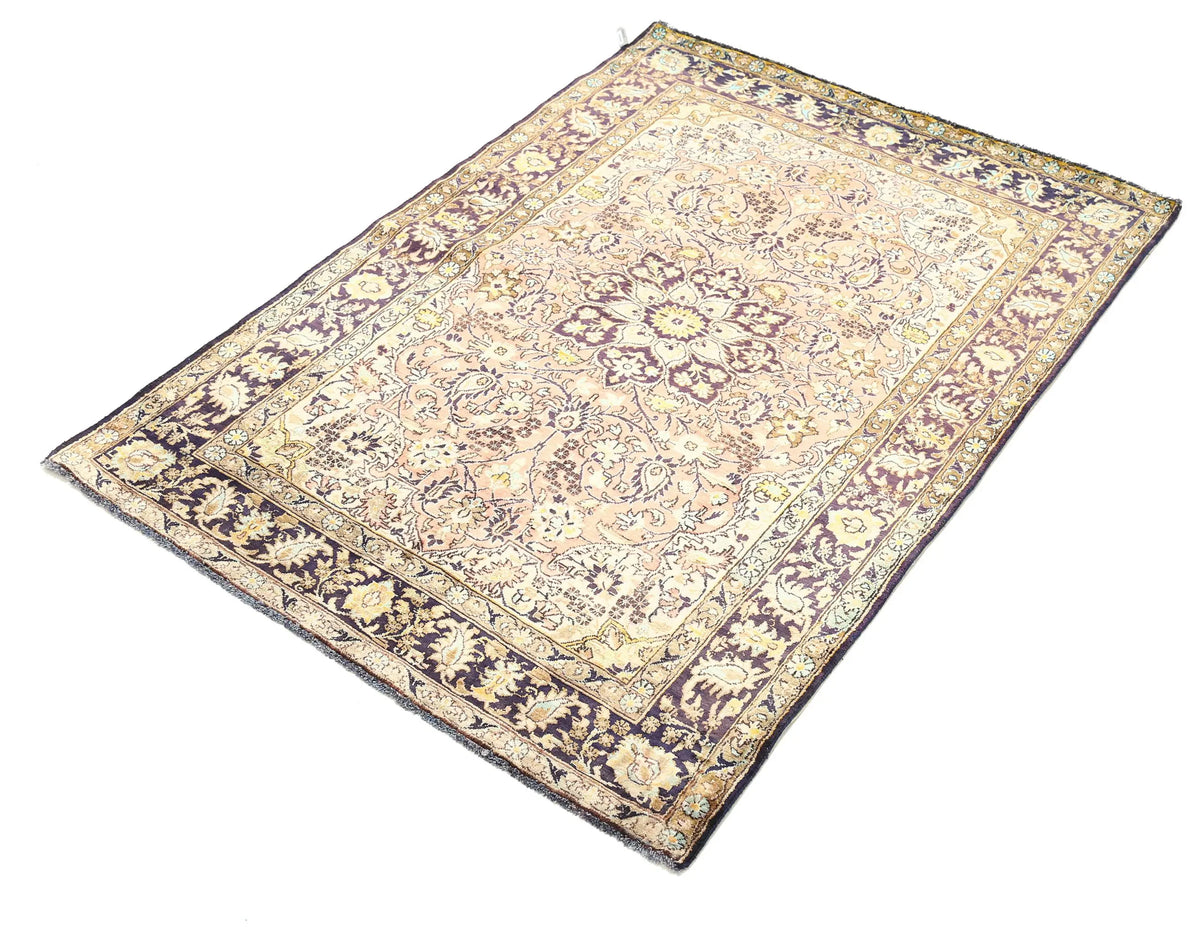 Hand Knotted Masterpiece Persian Qum Silk Rug - 3'4'' x 4'10'' - Arteverk Rugs Area rug