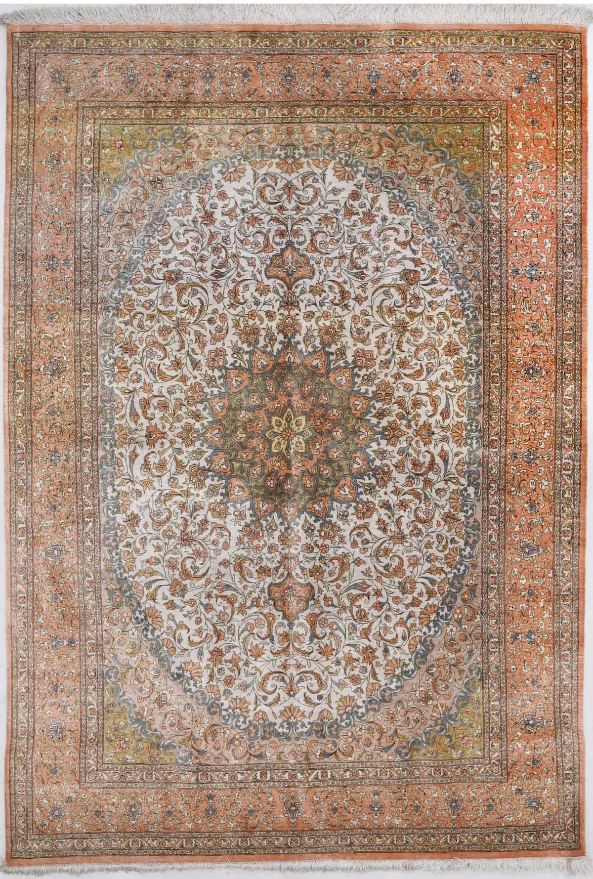 Hand Knotted Masterpiece Persian Qum Silk Rug - 4&#39;3&#39;&#39; x 6&#39;5&#39;&#39; - Arteverk Rugs Area rug