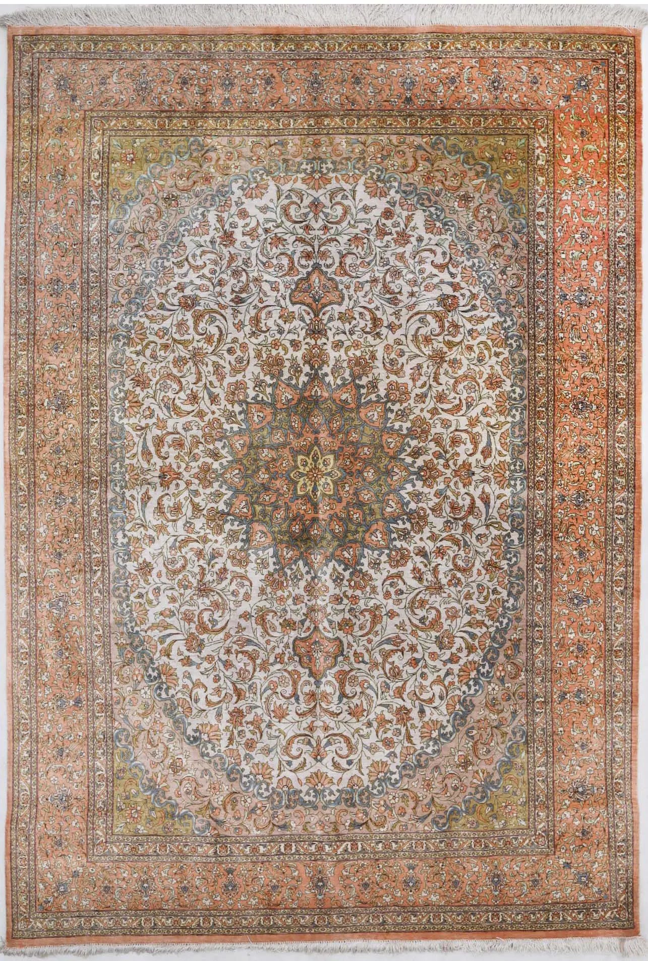 Hand Knotted Masterpiece Persian Qum Silk Rug - 4'3'' x 6'5'' - Arteverk Rugs Area rug