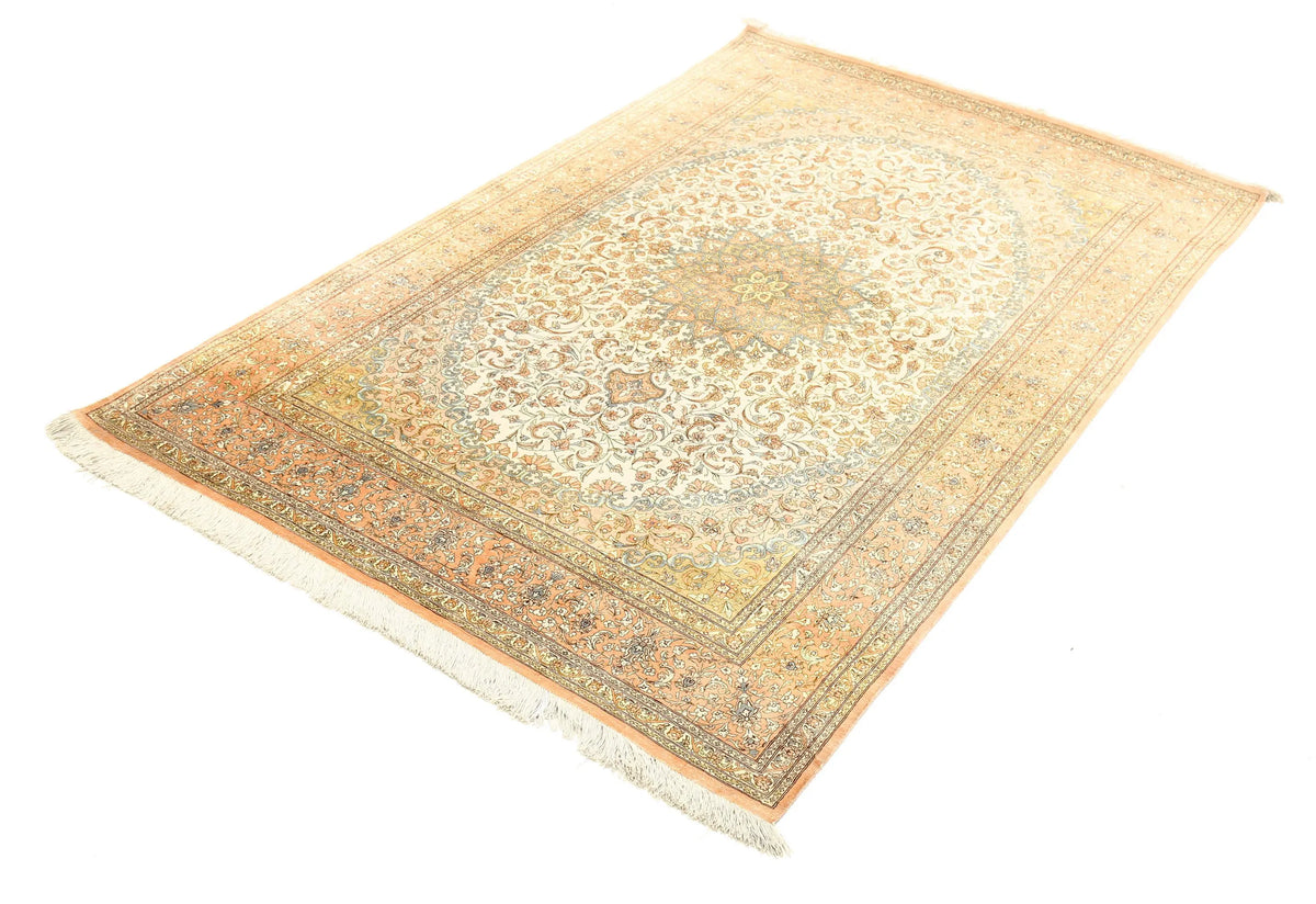 Hand Knotted Masterpiece Persian Qum Silk Rug - 4'3'' x 6'5'' - Arteverk Rugs Area rug
