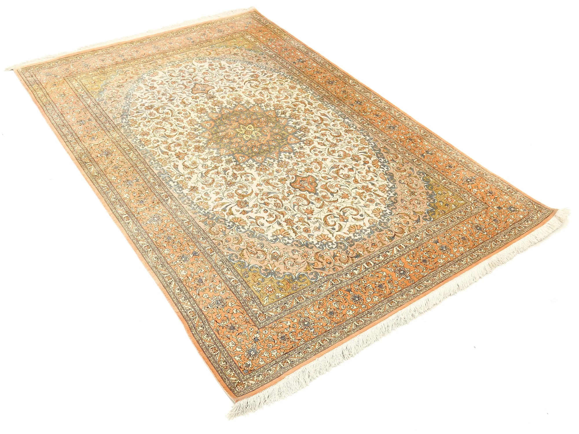 Hand Knotted Masterpiece Persian Qum Silk Rug - 4'3'' x 6'5'' - Arteverk Rugs Area rug