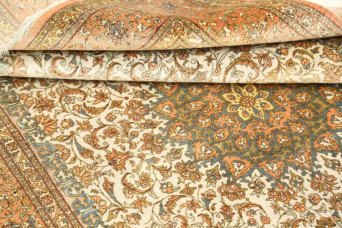 Hand Knotted Masterpiece Persian Qum Silk Rug - 4'3'' x 6'5'' - Arteverk Rugs Area rug