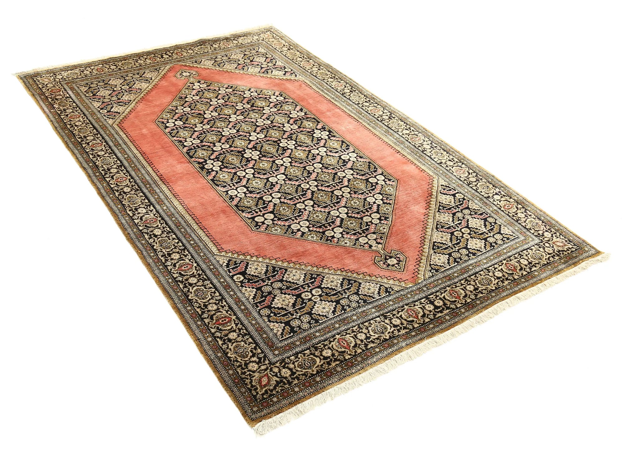 Hand Knotted Masterpiece Persian Qum Silk Rug - 4'5'' x 6'10'' - Arteverk Rugs Area rug
