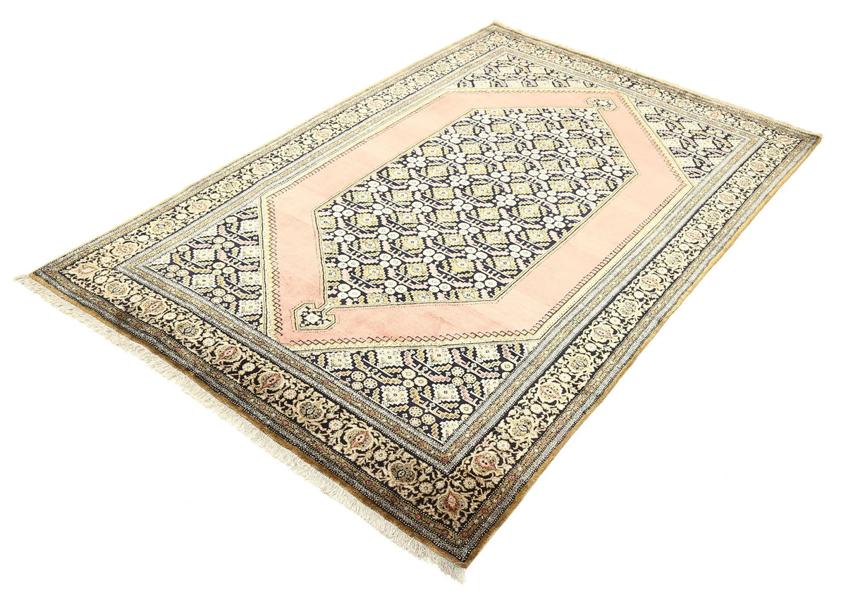 Hand Knotted Masterpiece Persian Qum Silk Rug - 4'5'' x 6'10'' - Arteverk Rugs Area rug