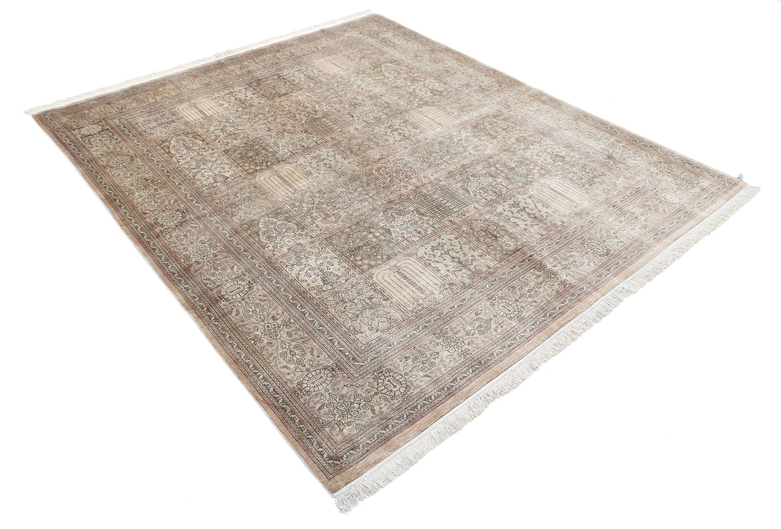 Alfombra de seda persa Qum obra maestra anudada a mano - 6'3'' x 7'1''