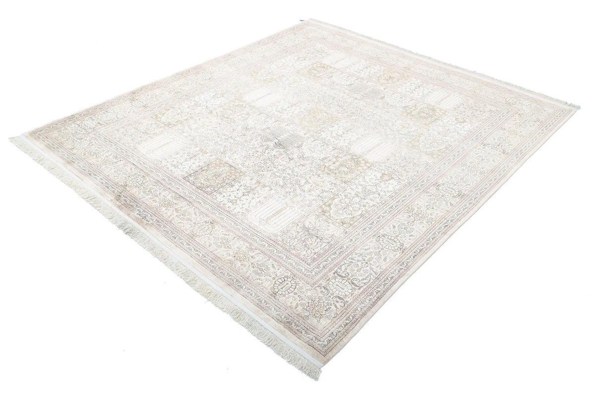 Alfombra de seda persa Qum obra maestra anudada a mano - 6'3'' x 7'1''