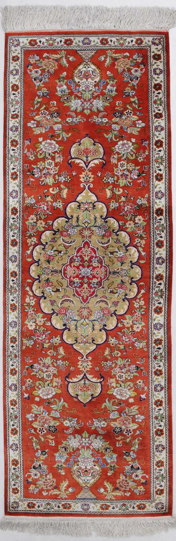 Hand Knotted Masterpiece Oriental Qum Silk Rug - 1'7'' x 5'3''