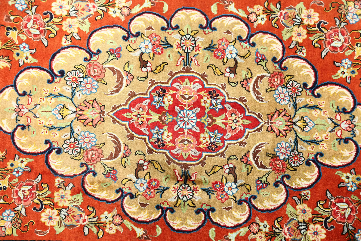 Hand Knotted Masterpiece Persian Qum Wool Rug - 1'7'' x 5'3'' - Arteverk Rugs Area rug