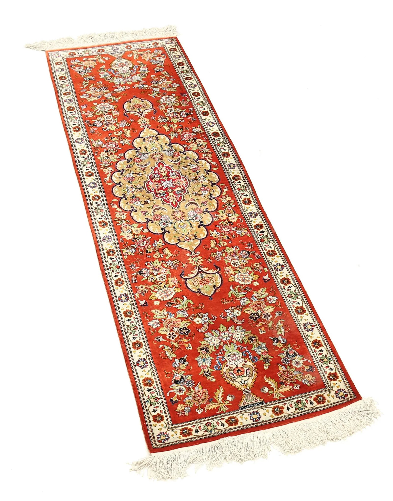 Hand Knotted Masterpiece Persian Qum Wool Rug - 1'7'' x 5'3'' - Arteverk Rugs Area rug