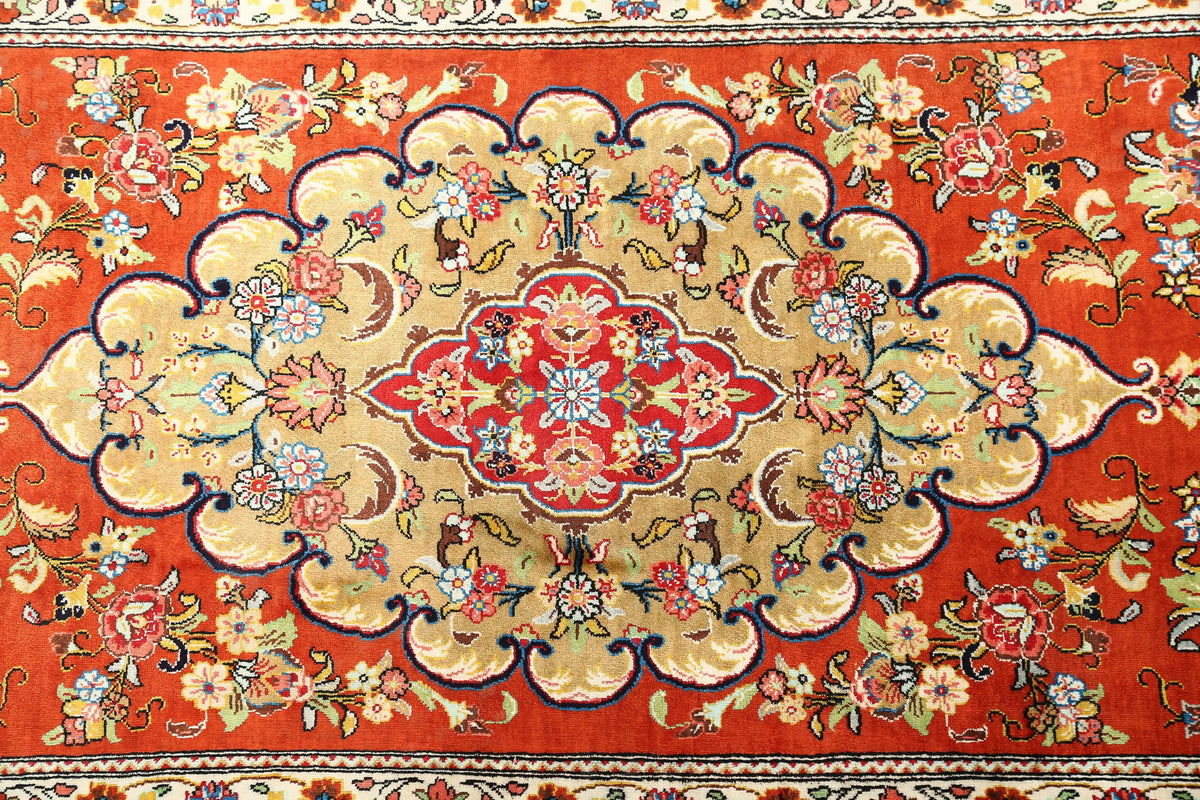 Hand Knotted Masterpiece Persian Qum Wool Rug - 1'7'' x 5'3'' - Arteverk Rugs Area rug