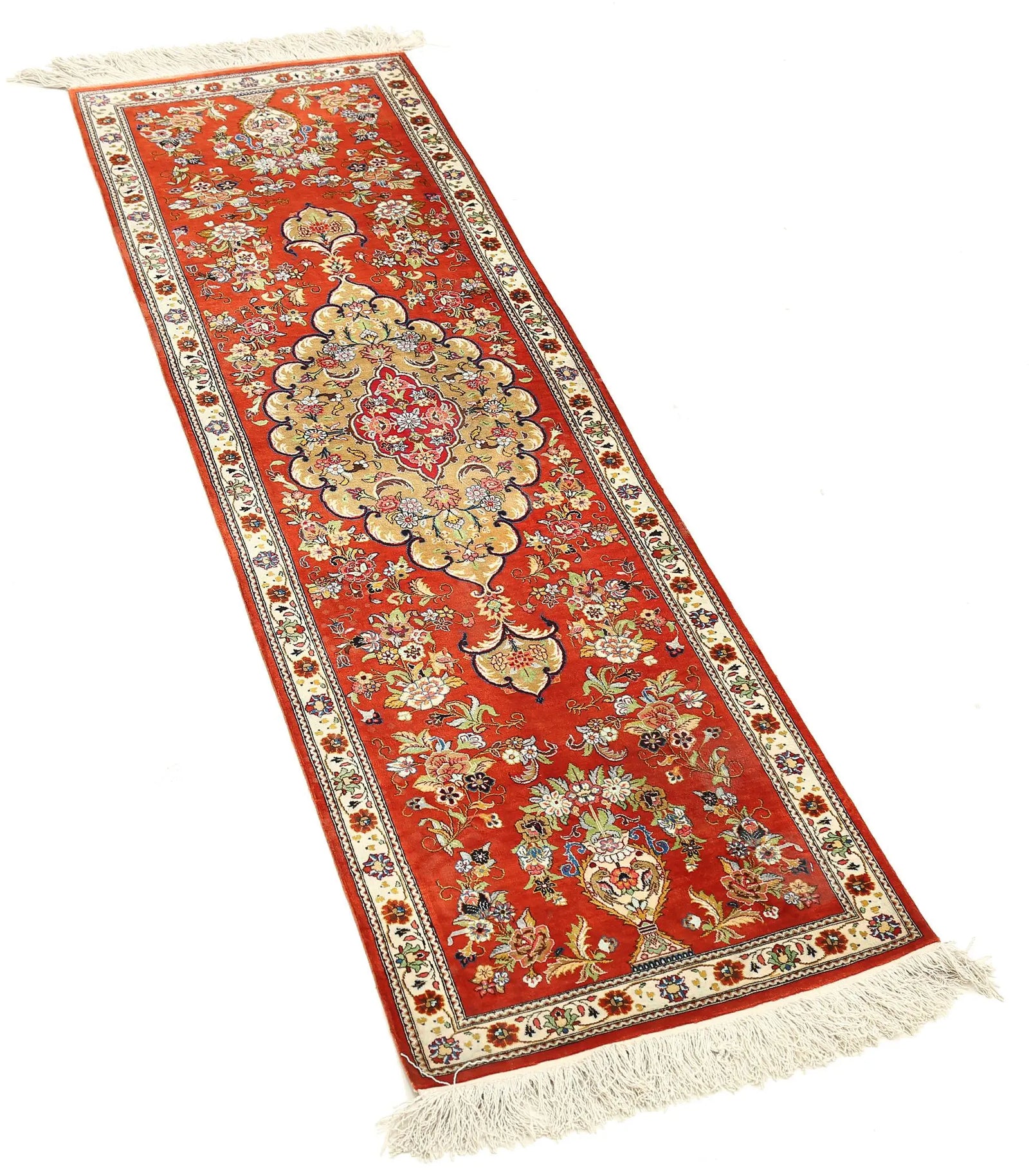 Hand Knotted Masterpiece Persian Qum Wool Rug - 1'7'' x 5'3'' - Arteverk Rugs Area rug
