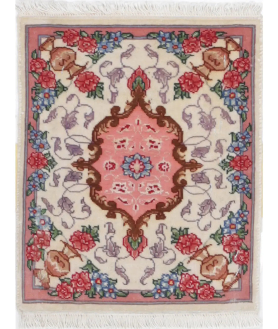 Hand Knotted Masterpiece Oriental Tabriz Fine Wool Rug - 0'11'' x 1'3''