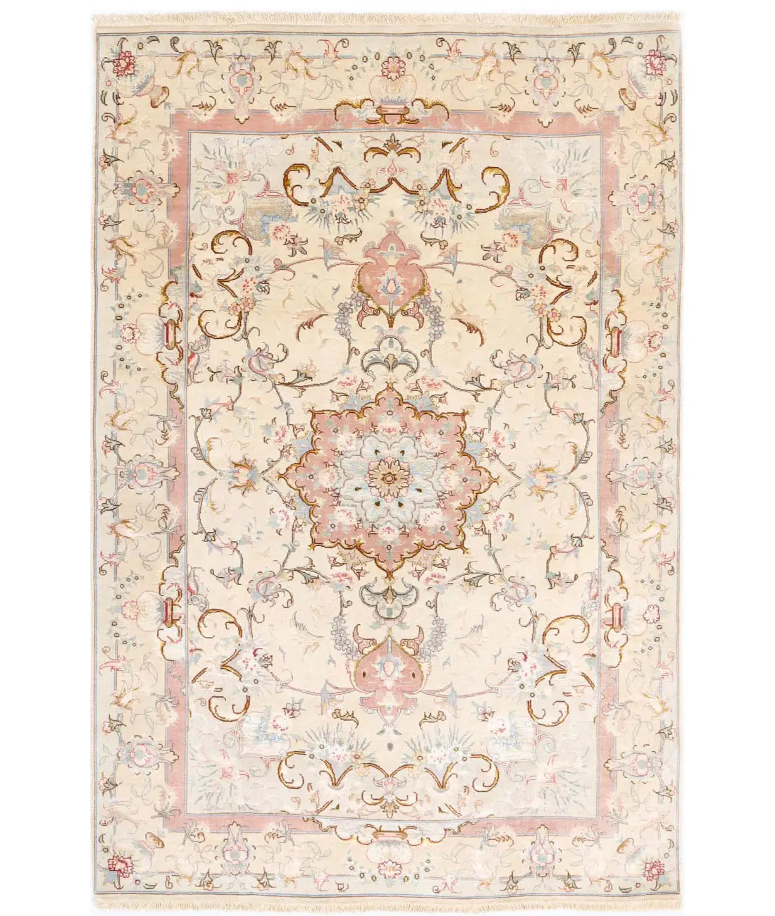 Hand Knotted Masterpiece Oriental Tabriz Fine Wool & Silk Rug - 3'3'' x 5'0''