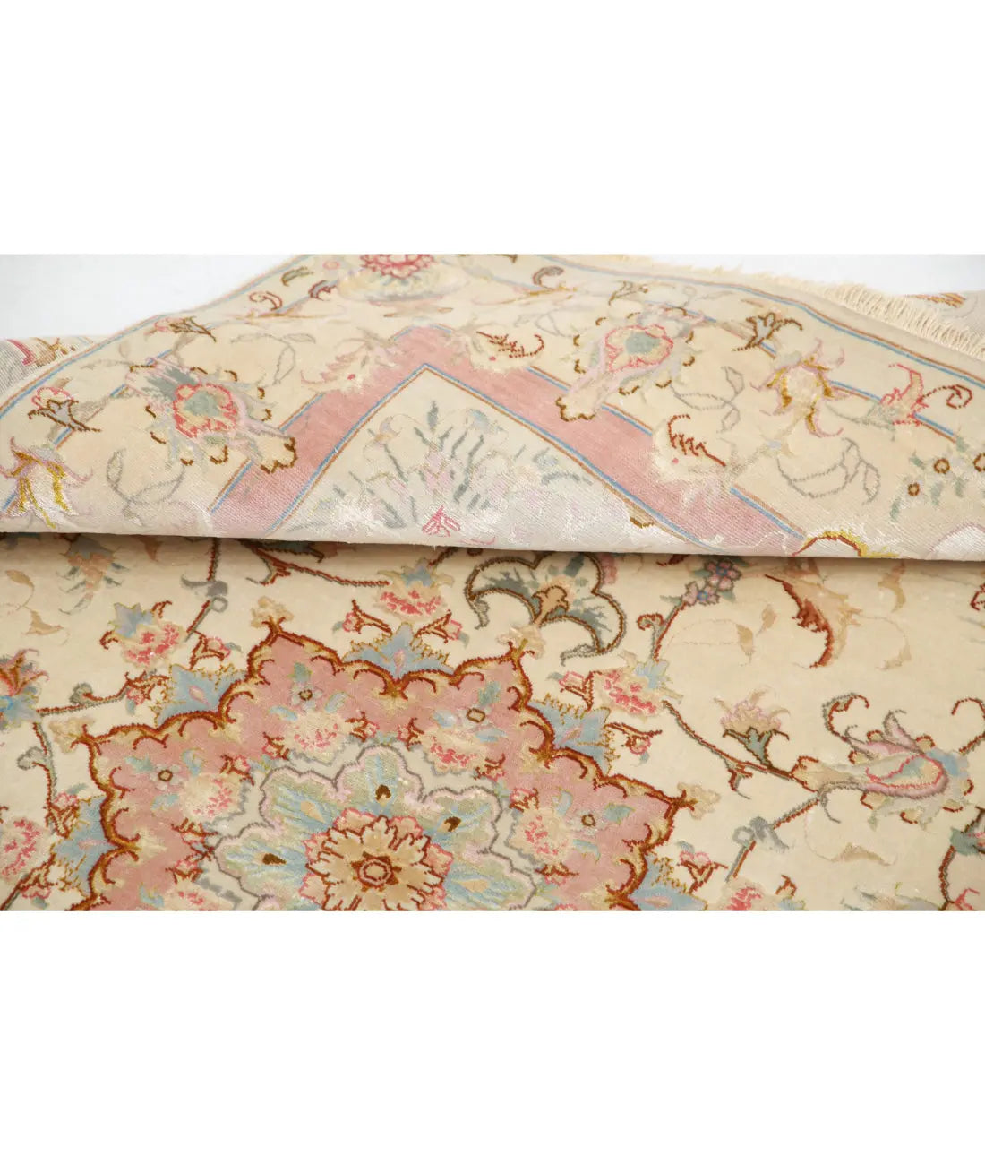 Alfombra persa Tabriz de lana fina y seda anudada a mano - 3'3'' x 5'0''