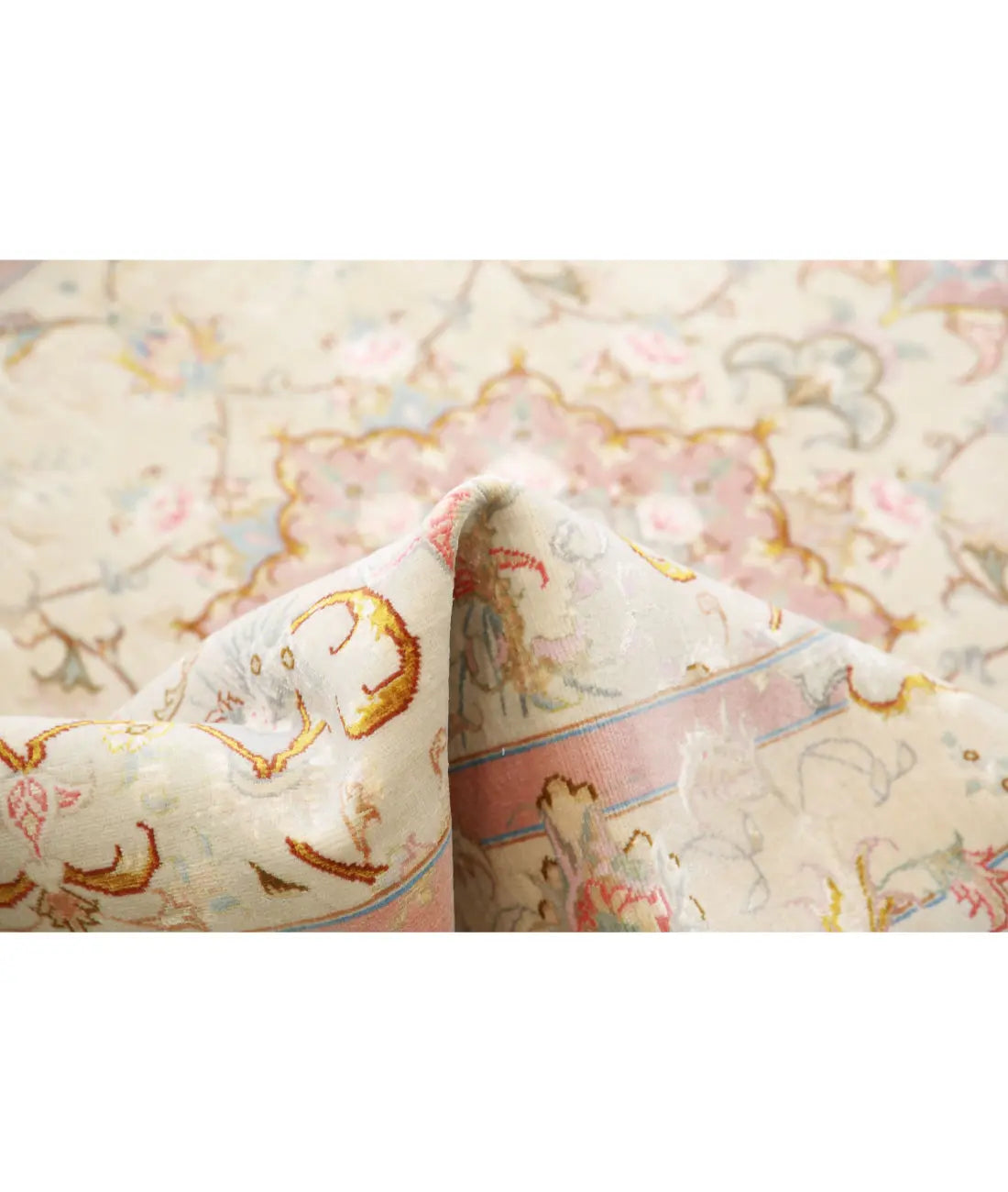 Alfombra persa Tabriz de lana fina y seda anudada a mano - 3'3'' x 5'0''