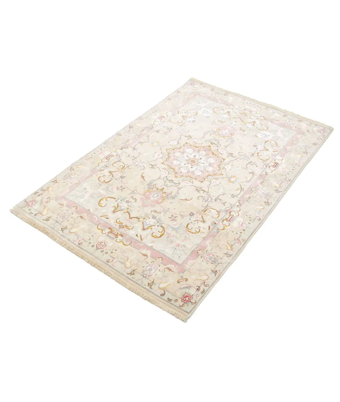 Alfombra persa Tabriz de lana fina y seda anudada a mano - 3'3'' x 5'0''