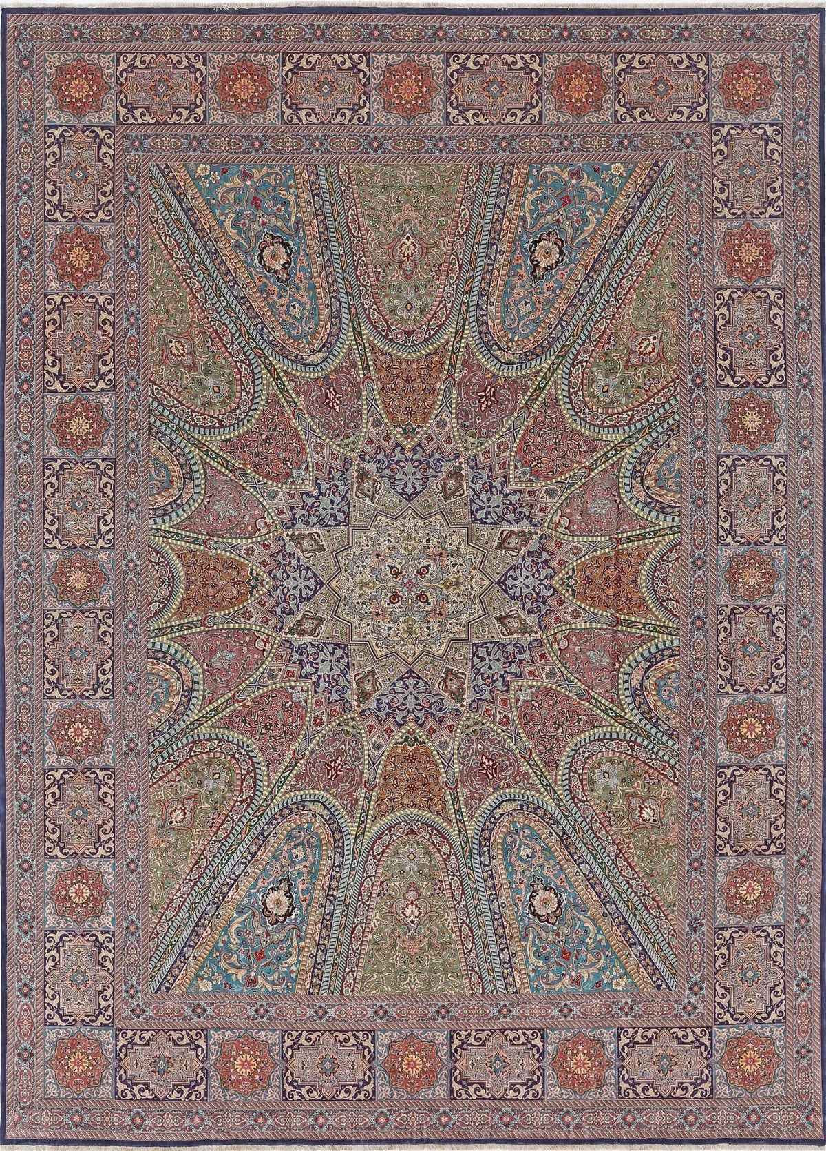 Hand Knotted Masterpiece Oriental Tabriz Fine Wool &amp; Silk Rug - 9&#39;8&#39;&#39; x 13&#39;4&#39;&#39;