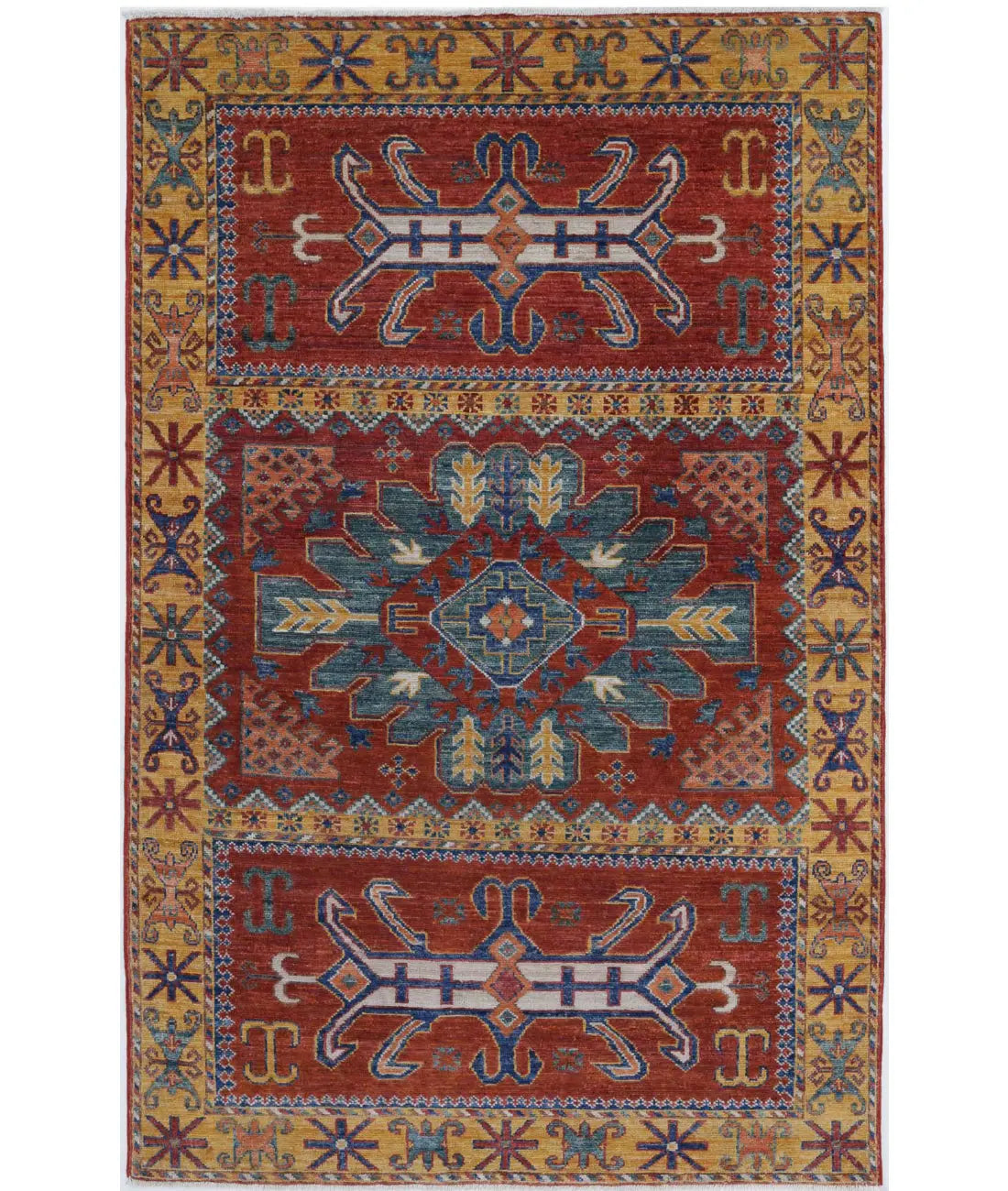 Hand Knotted Nomadic Caucasian Humna Wool Rug - 3'11'' x 6'4''