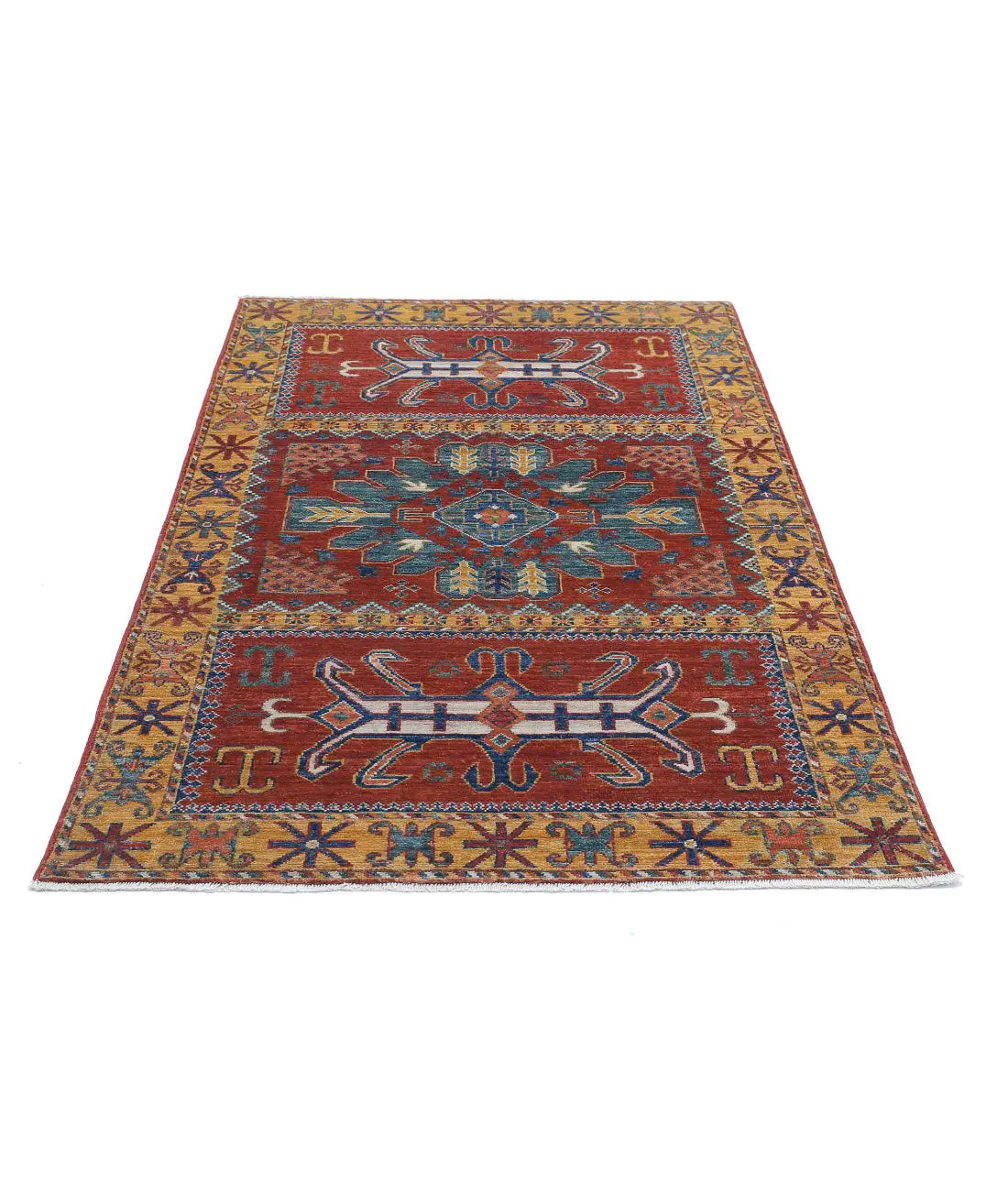 Hand Knotted Nomadic Caucasian Humna Wool Rug - 3'11'' x 6'4'' - Arteverk Rugs Area rug