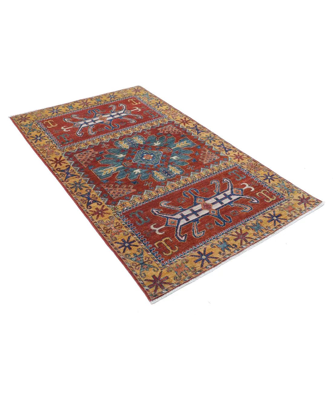 Hand Knotted Nomadic Caucasian Humna Wool Rug - 3'11'' x 6'4'' - Arteverk Rugs Area rug