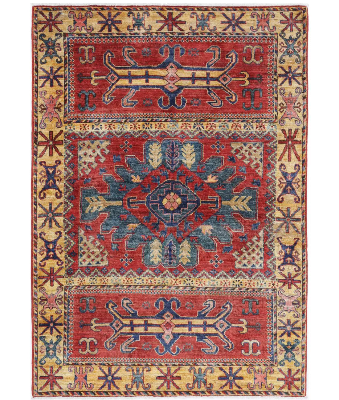 Hand Knotted Nomadic Caucasian Humna Wool Rug - 4'1'' x 6'0'' - Arteverk Rugs Area rug