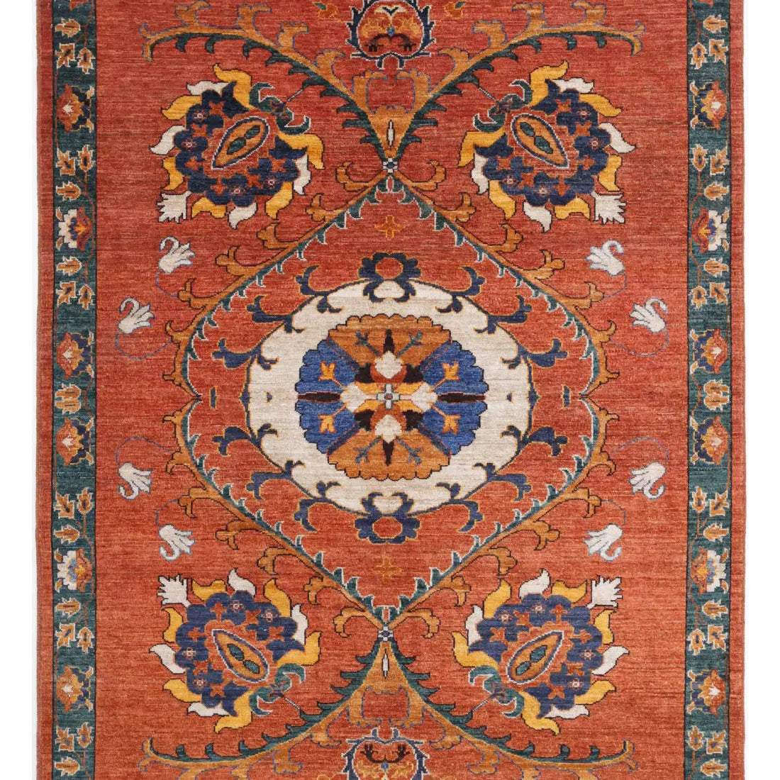 Alfombra de lana Humna caucásica nómada anudada a mano - 5'0'' x 6'5''