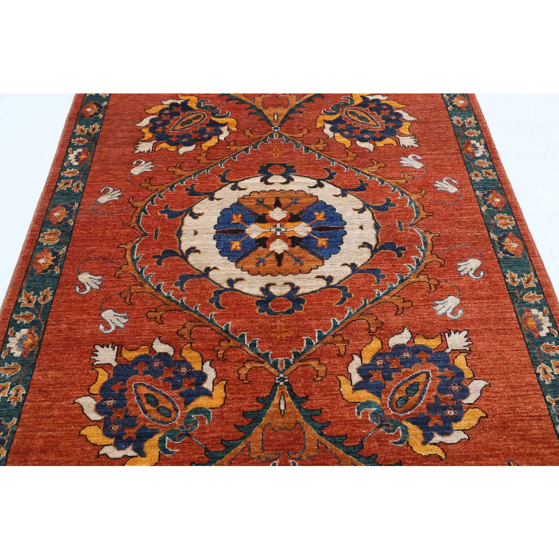 Alfombra de lana Humna caucásica nómada anudada a mano - 5'0'' x 6'5''