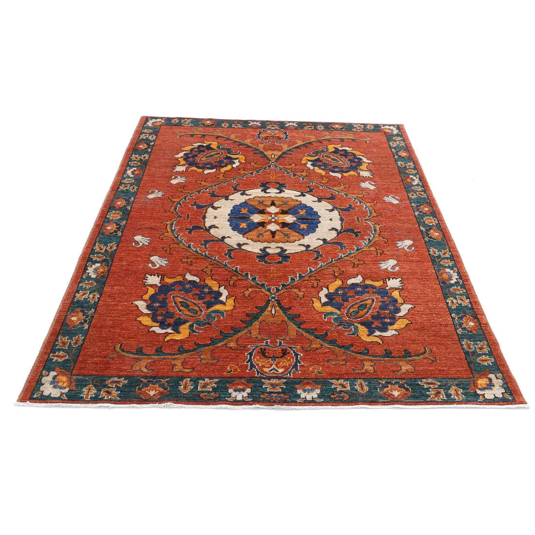 Alfombra de lana Humna caucásica nómada anudada a mano - 5'0'' x 6'5''