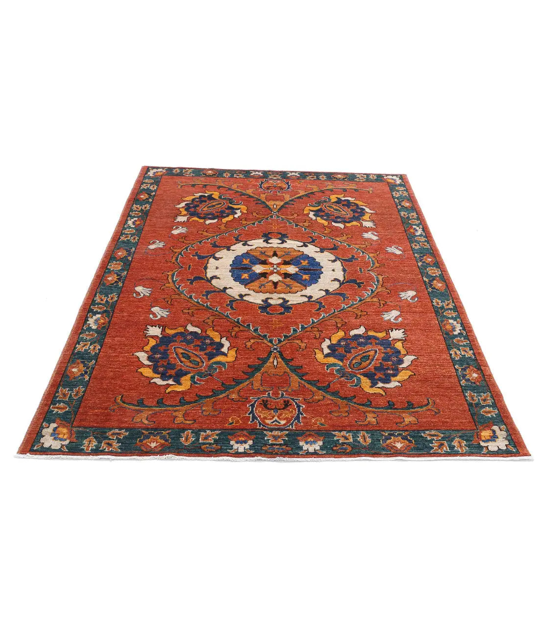 Alfombra de lana Humna caucásica nómada anudada a mano - 5'0'' x 6'5''