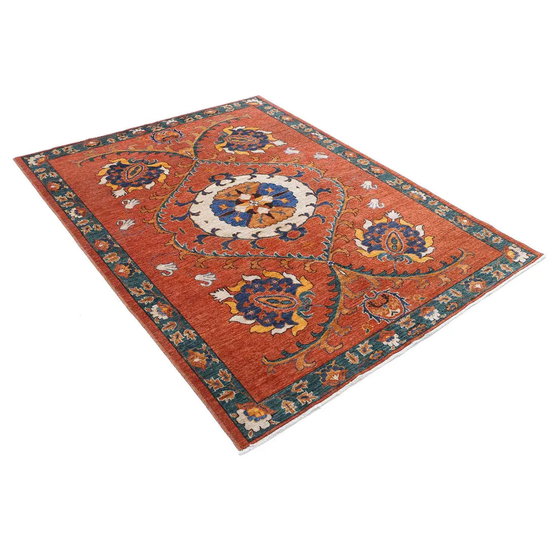 Alfombra de lana Humna caucásica nómada anudada a mano - 5'0'' x 6'5''