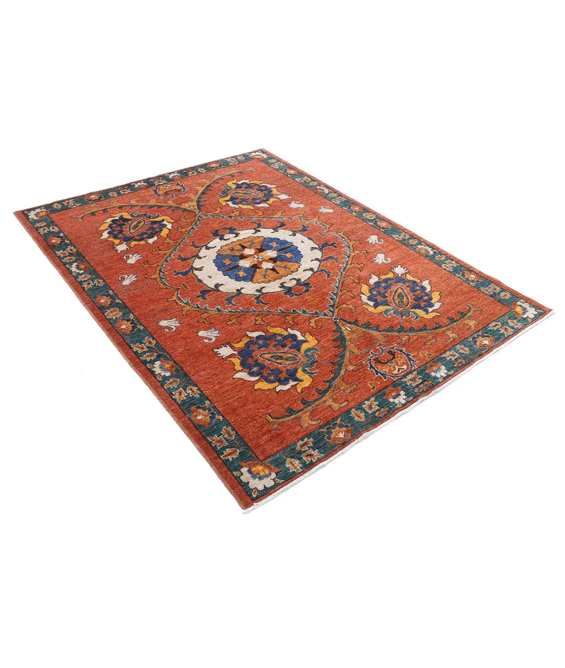 Alfombra de lana Humna caucásica nómada anudada a mano - 5'0'' x 6'5''