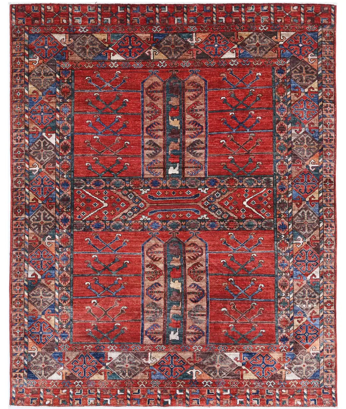 Hand Knotted Nomadic Caucasian Humna Wool Rug - 5'5'' x 6'8''