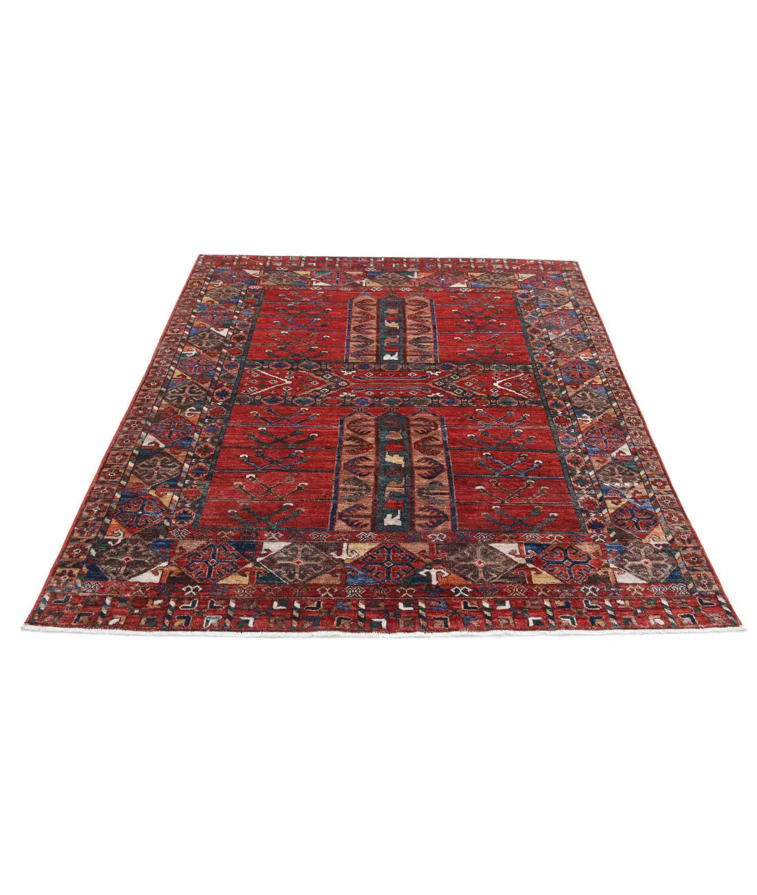 Hand Knotted Nomadic Caucasian Humna Wool Rug - 5'5'' x 6'8'' - Arteverk Rugs Area rug
