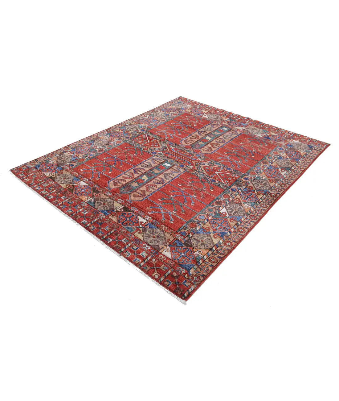 Hand Knotted Nomadic Caucasian Humna Wool Rug - 5'5'' x 6'8'' - Arteverk Rugs Area rug