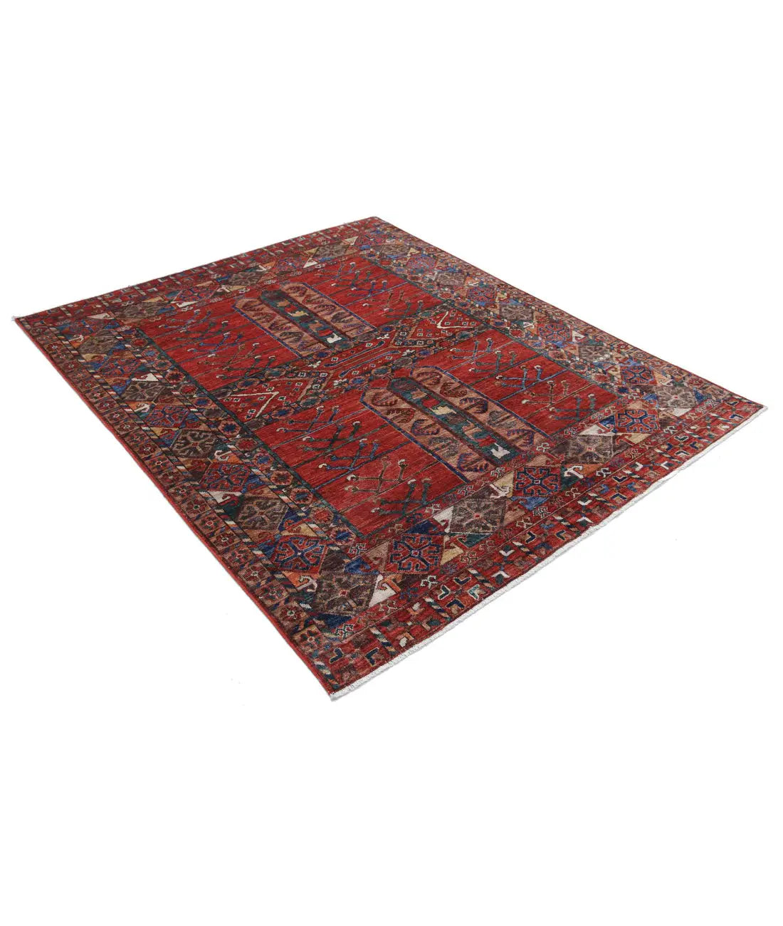 Hand Knotted Nomadic Caucasian Humna Wool Rug - 5'5'' x 6'8'' - Arteverk Rugs Area rug