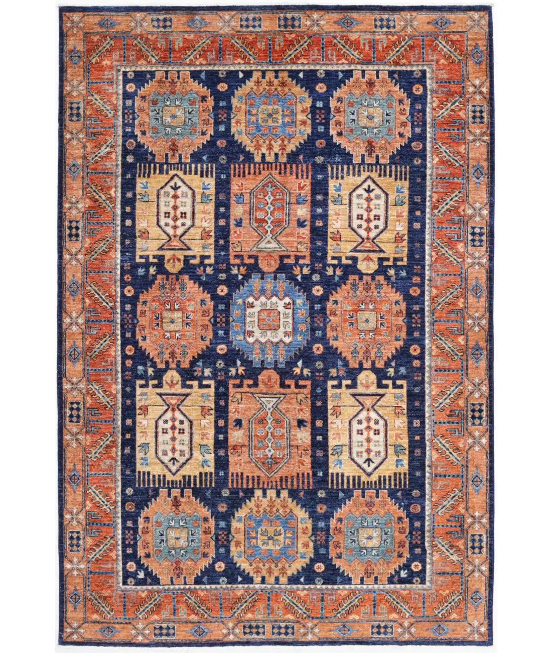 Hand Knotted Nomadic Caucasian Humna Wool Rug - 5'9'' x 8'10''