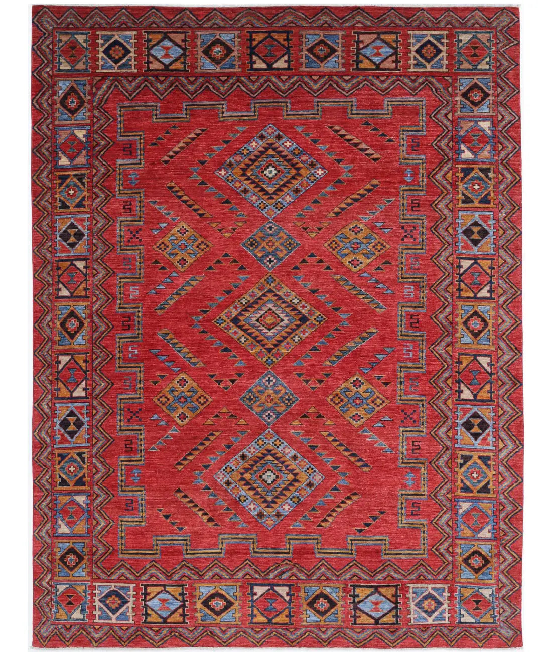 Hand Knotted Nomadic Caucasian Humna Wool Rug - 6&#39;6&#39;&#39; x 8&#39;7&#39;&#39; - Arteverk Rugs Area rug