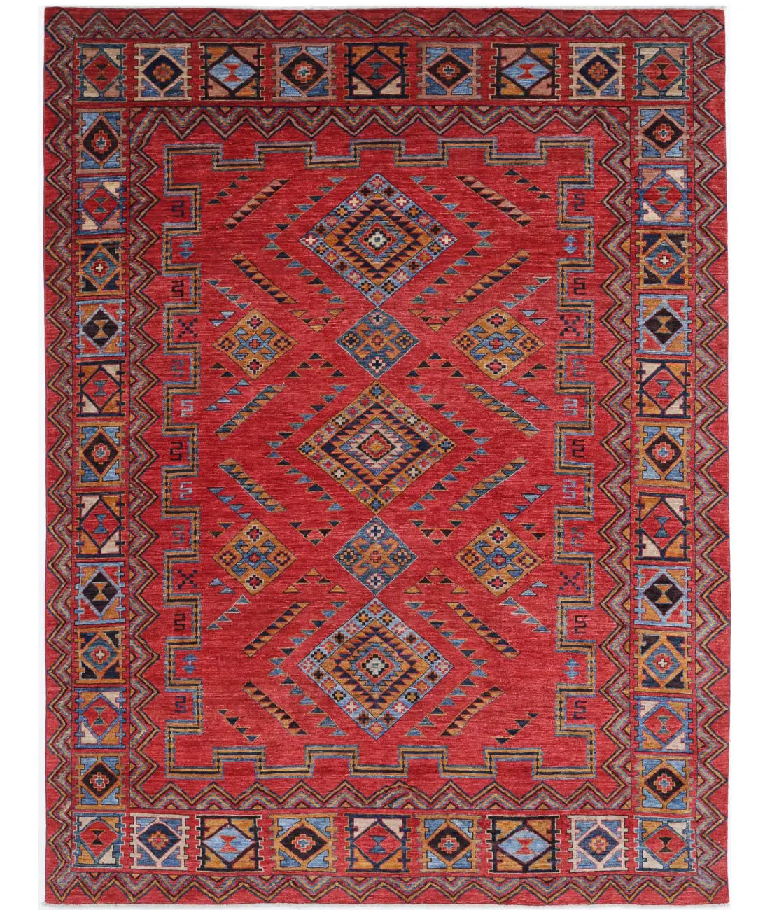 Hand Knotted Nomadic Caucasian Humna Wool Rug - 6'6'' x 8'7''