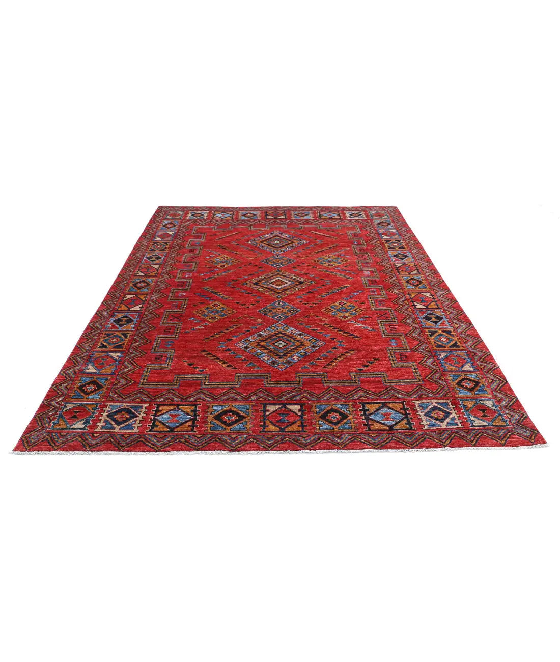 Hand Knotted Nomadic Caucasian Humna Wool Rug - 6'6'' x 8'7'' - Arteverk Rugs Area rug