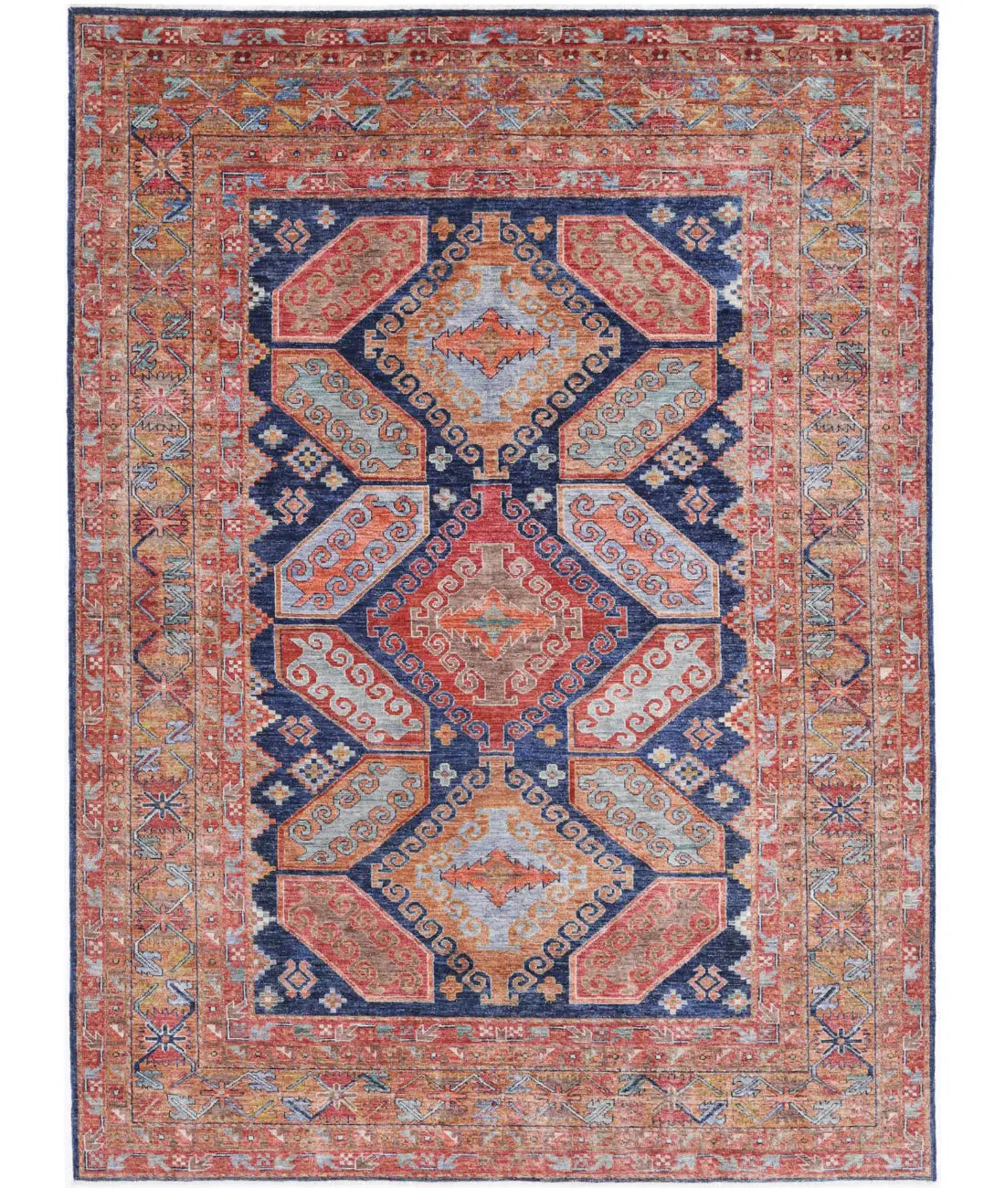 Hand Knotted Nomadic Caucasian Humna Wool Rug - 6'7'' x 9'0''