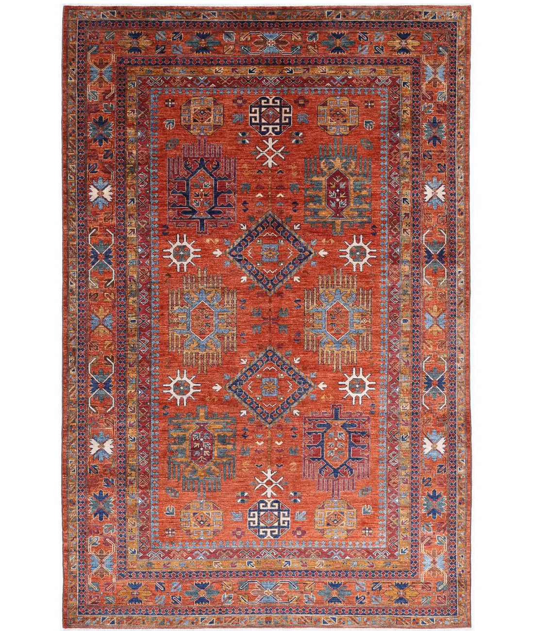 Hand Knotted Nomadic Caucasian Humna Wool Rug - 6'8'' x 10'4''