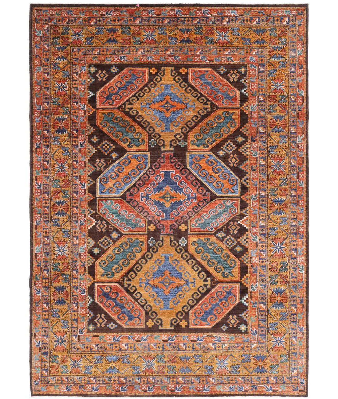 Hand Knotted Nomadic Caucasian Humna Wool Rug - 6'8'' x 9'7''
