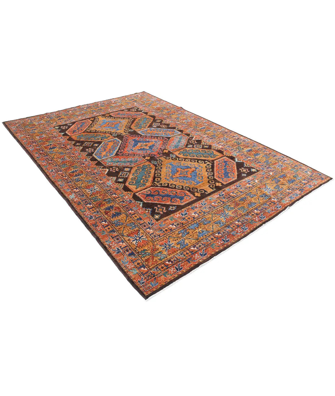 Hand Knotted Nomadic Caucasian Humna Wool Rug - 6'8'' x 9'7'' - Arteverk Rugs Area rug