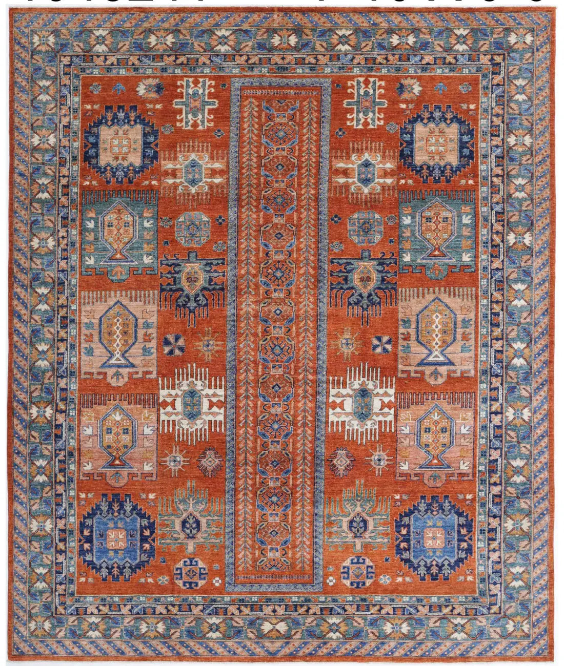 Hand Knotted Nomadic Caucasian Humna Wool Rug - 7'10'' x 9'6'' - Arteverk Rugs Area rug