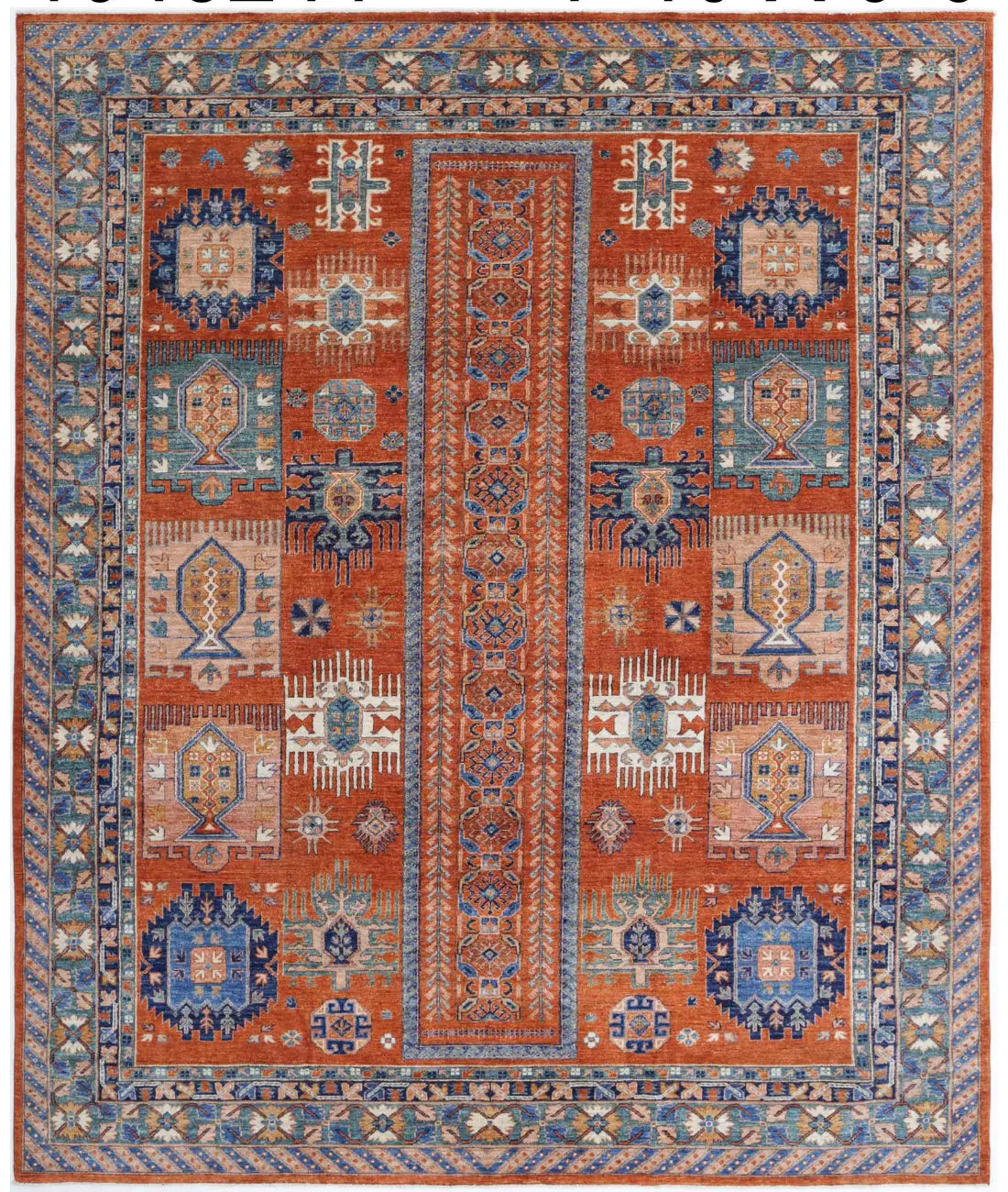 Hand Knotted Nomadic Caucasian Humna Wool Rug - 7'10'' x 9'6''